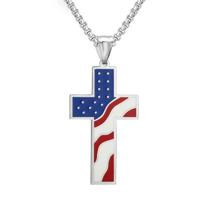 China Environmentally Friendly Patriotic American Flag Stainless Steel Cross Pendant for sale