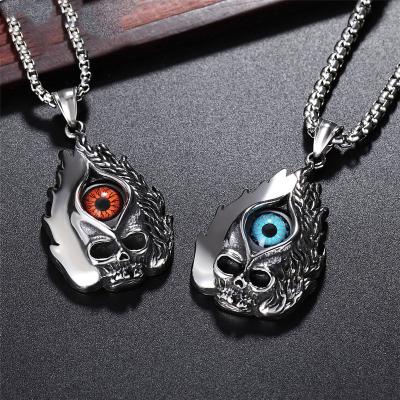 China Men Women Punk Rock Flame Demon Eye Skull Stainless Steel Environmental Friendly Pendant for sale