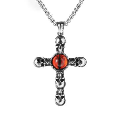 China Custom Stainless Steel Crucifix Prayer Charm Skull Cross Pendant Necklace Religious Vintage Environmental Friendly Jewelry Pendant For Jewelry Making for sale