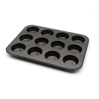 China Stocked Round Fondant Iron 12 Cup Cake Molds Hot Sales Non-Stick Carbon Steel 12 Cup Cake Roll Tray Cake Baking Mold for sale