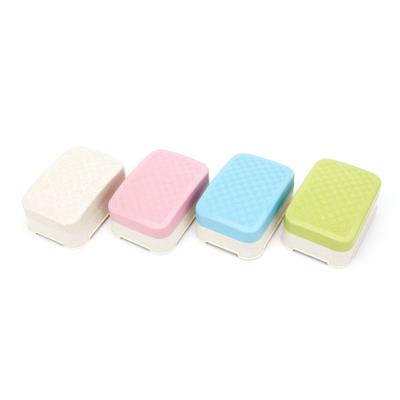 China Viable Creative Wheat Straw Plastic Soap Box Travel Candy Color Travel Soap Leakproof Case With Lid for sale