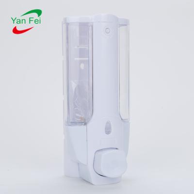 China Wall Mounted Double Soap Dispenser Bathroom Accessories Single-Hand White Plastic Shower Gel Bottle For Hotel for sale