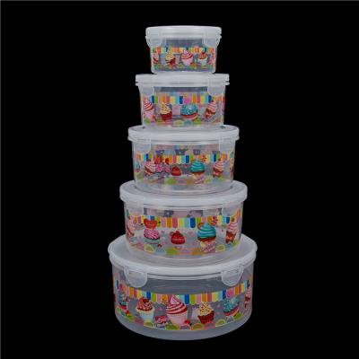 China 5Pcs Sustainable Household Items Food Container Fruit Storage Plastic Round Transparent Crisper for sale