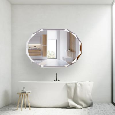 China Modern Hot Selling Frameless 12 Sided Diamond Faced Silver Decorative Diagonal Wall Mounted Mirror for sale