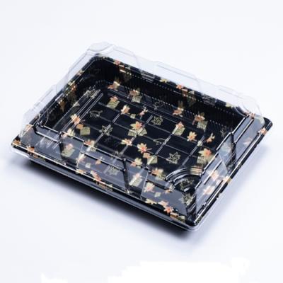 China Disposable Black Plastic Sushi Tray With Clear Transparent Lid , Sushi Display Plastic Trays for sale