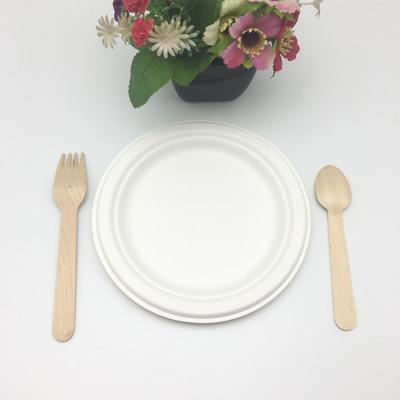 China 7 Inch Disposable Biodegradable Round Eco-Friendly Dish Tableware Disposable Biodegradable Sugarcane Pulp for sale