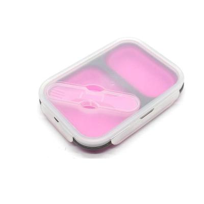 China Sustainable Wholesale Storage 2 Compartments Silicon Lunch Box Collapsible Food Bento for sale