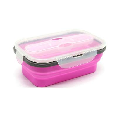 China Sustainable Single Compartment Rectangle Collapsible Silicone Bowls With Fork Silicon for sale