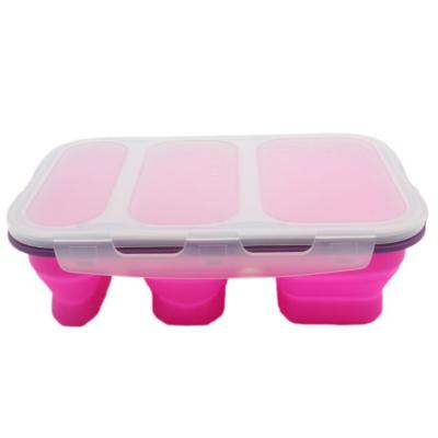 China Sustainable Silicone Lunch Boxes Folding Rectangle Lunch Box Food Storage Container With Silicone for sale