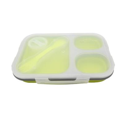 China Viable Silicone Food Storage Containers Bento Lunch Box With 3 Compartment Collapsible Lunch Box Silicone Microwave With Lid for sale