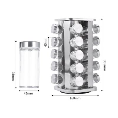 China 20 Pieces Rotating Stainless Steel Round Metal Floor Spice Seasoning Rack Metal Organizer Bottle Standable for sale