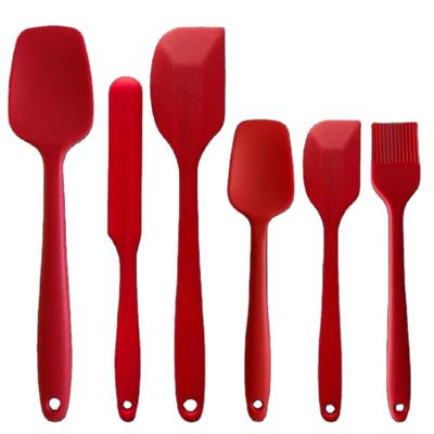 China Viable Red Color 6 Pieces Spoon Baking Spatula Brush Silicon Cake Kitchenware for sale