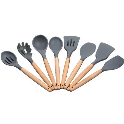 China Kitchen Utensil Silicone Spatula Head Handle Set Wooden Silicone Spatula Eco-Friendly 8 Pieces Sustainable for sale