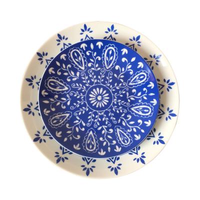 China Viable Manufacturer High Quality Custom Porcelain Ceramic Sushi Plates Blue Flower for sale