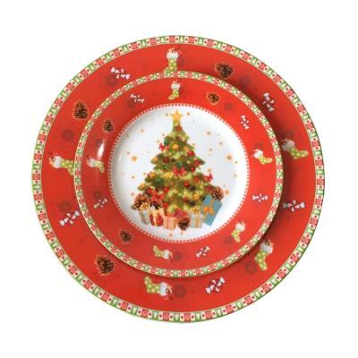 China Viable Hot Selling China Fashion Red Cute Festive Christmas Ceramic Dinnerware Dish Sets for sale