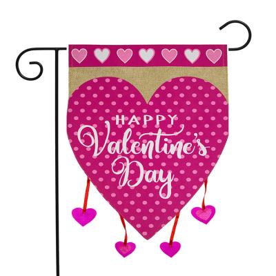 China Health Care Institutes Wholesale Custom Valentine's Day 12x18 Inch Vertical Double Sided Happy Valentine Hearts Burlap Garden Flag Hand Flag for sale