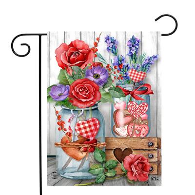 China Health Care Institute Valentine's Day Garden Flags Custom Sublimation Double Sided Love Filled Mason Jars Outdoor Home Decoration Accessories for sale