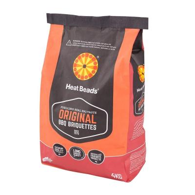 China Recyclable Custom Printed BBQ Kraft Paper Charcoal Packaging Bag 4kg 5kg For Charcoal Briquettes Block Bottom Bag for sale