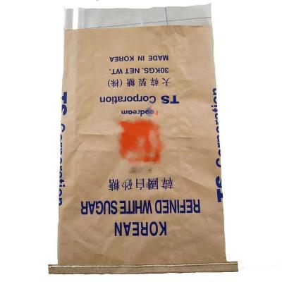 China Stain Recyclable Gosewn Paper Bag Bottom Packaging ODS 25kg Two Layer Brown Paper Bags With PE Bag Inner Flat Mouth Square Bottom Paper Bag for sale