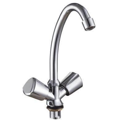 China Thermostatic Faucets Silver Double Handles Chrome Finish Stainless Steel Tube Kitchen Sink Faucets for sale