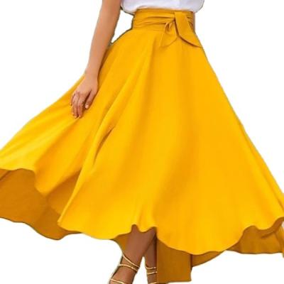 China New viable fashion women's girls Europe and America solid color bow belt large edge skirt hot sale long dress for sale