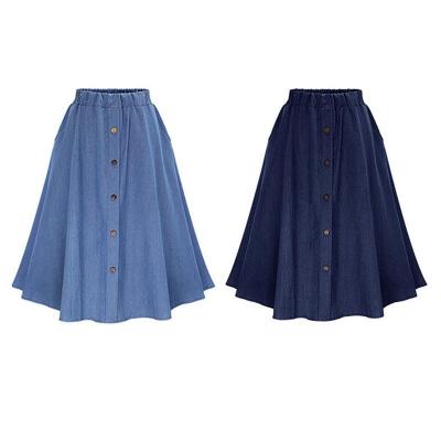 China New Arrival Women's Denim Solid Color Long Skirt Nature Viable Large Size Female Edge Casual Button Jean Skirt for sale