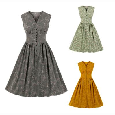 China Retro Petite Washable Hot Sale Sleeveless Floral Dress for sale