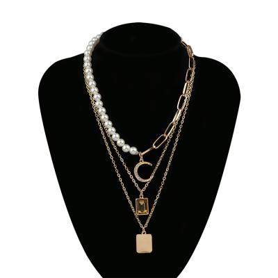 China New Trendy Custom Women Jewelry Accessories Moon Necklace Multi Layered Necklace for sale