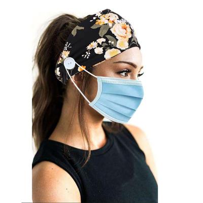 China Trendy Floral Print Nurse Ear Saver Headband, Yoga Stretch Head Wrap, Bouquet Print Tank Top Headband with Buttons for sale