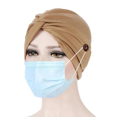 China Trendy Fashion Nurse Solid Ear Saver Headwrap, Yoga Stretch Head Hat, Sheer Color Tank Top Turban With Buttons for sale