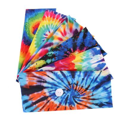 China Trendy 2020 new products fashion rainbow tie dye ear saver headband, milk silk yoga sports headband with buttons for sale