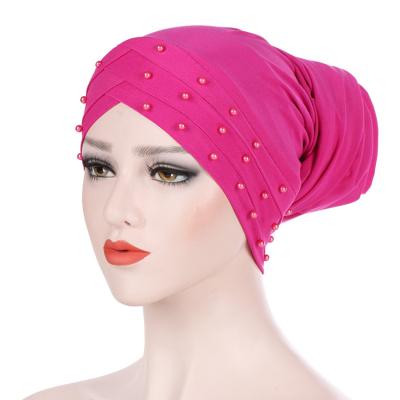 China Muslim Pearl Studs Muslim Head Covering Head Hat, Front Crossed Muslim Headband Turban For Women for sale