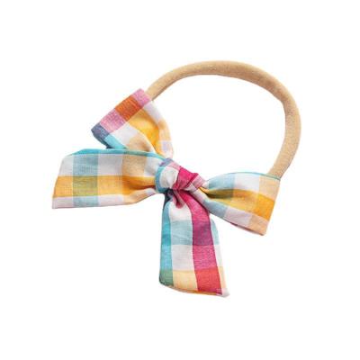 China New Arrival Fashionable Printing Rainbow Plaid Bow Hair Ties Women Girls Lady Hair Elastic Bands for sale