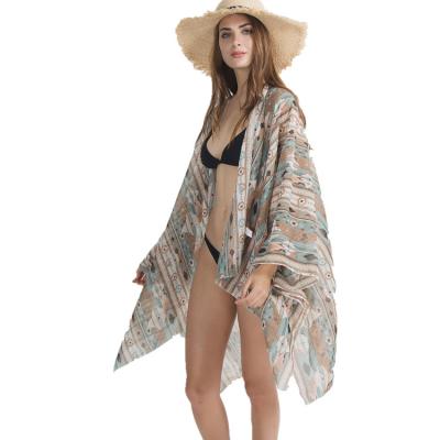 China 2020 Wholesale Women Summer Breathable Cheap Print Soft Breathable Chiffon Beach Cover Up for sale