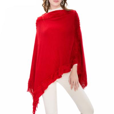 China New Faux Fur Borders Soft Luxury Design Warm Feeling Shawl Wraps Acrylic Woven Ponchos For Women Winter for sale