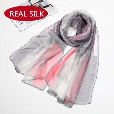 China 2020 Real Silk Chiffon Scarf 100% Real Silk Scarf Soft Feeling Dark Classic Print for sale