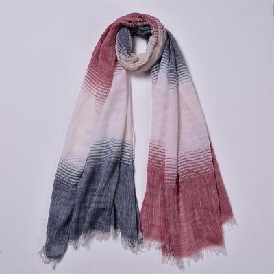 China Daily decoration yarn-dye ombre color block whole scarf shawl, new arrival casual stripe scarf wrap, women lady scarf hijab for sale