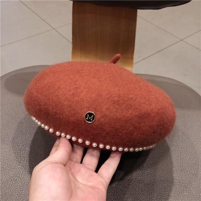 China 2021 New Pearl Woman Girls Casual Luxury Berets Fashion Solid Color Beret Hat Spring Berets British Stylish Berets Te koop