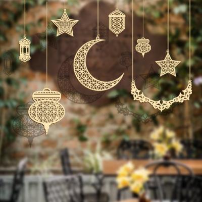 China Islamic Muslim Wooden Eid Mubarak Decorations Wooden Pendant Eid Mubarak for sale