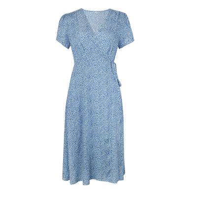 China 2021 Summer Anti-Static Hot Selling Women Casual Polyester Dresses Floral Elegant Soft Cool Short Long Sleeve Dresses for sale