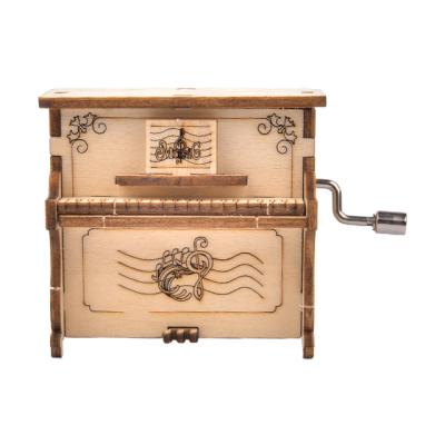 China Intelligence Developing Best Selling Wooden Jigsaw Puzzle Model 3d Stereo Wooden Vertical Piano Clockwork Music Box for sale