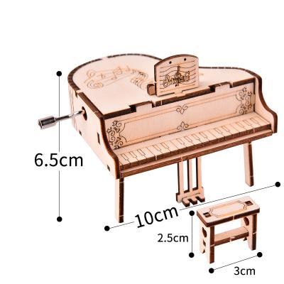 China Supplier Educational Wooden 3D Stereo Jigsaw Wooden IQ Puzzle Diy Hand Piano Music Box Model Toy Crank Toy Supply for sale