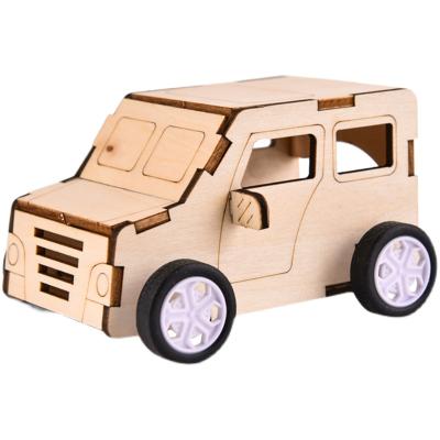 China Amazon Educational Wooden Hot Selling 3d Puzzle Diy Cheap 3d Pullback Vehicle Puzzle Educational String Toy Car For Kids for sale