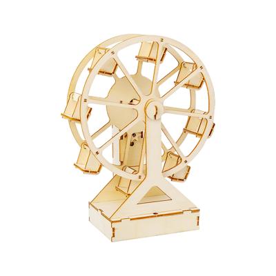 China Wholesale 3D Wooden Christmas Desktop Jigsaw Earlier Crafts Education Mini Electric Ferris Wheel for Kids and Decoration for sale