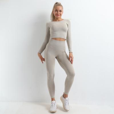 China 2021 Wish Breathable Female Autumn Winter Knitted Hip Elastic Fitness Sports Yoga Lifting Seamless Three Piece Suit for sale