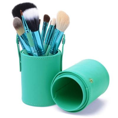 China Angular Blush Wool Powder Paint Animal Hair Brush Eyeshadow Brush Beauty Tools Cylinder Storage Bucket Makeup Brush Set 12 for sale