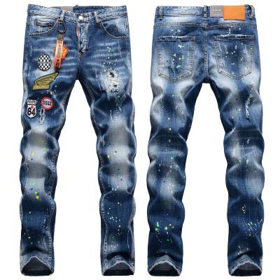 China High Street MJ112 Designer Fashion Men's Personal Printed Jeans Men Breathable Patchwork Jeans Men's Punk Pants Hip Hop Skinny Jeans for sale