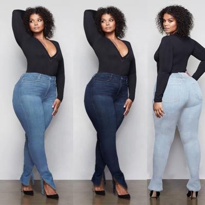 China WJ159 plus size plus size jeans for fat women empty jeans for women split skinny jeans big size for sale