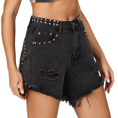 China Others hot sale WS030 plus size women's hot shorts beading women's summer denim abbreviations distressed high waist jeans shorts women for sale