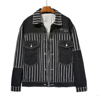 China MDJ008 Breathable Hot Sale Fashionable Denim Tops High Street Wear Outdoor Loose Jacket Striped Design Denim Jackets Men for sale